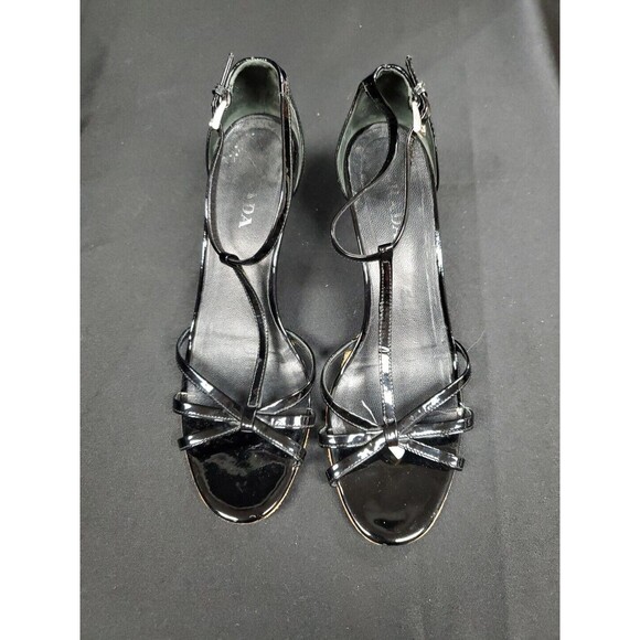 Prada T Strap Patent Leather Wedge Sandals Rattan Platform Size 9 39 - Picture 2 of 6